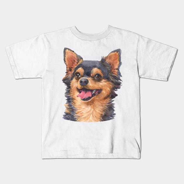 Black and Tan Chihuahua Watercolor Art Kids T-Shirt by doglovershirts